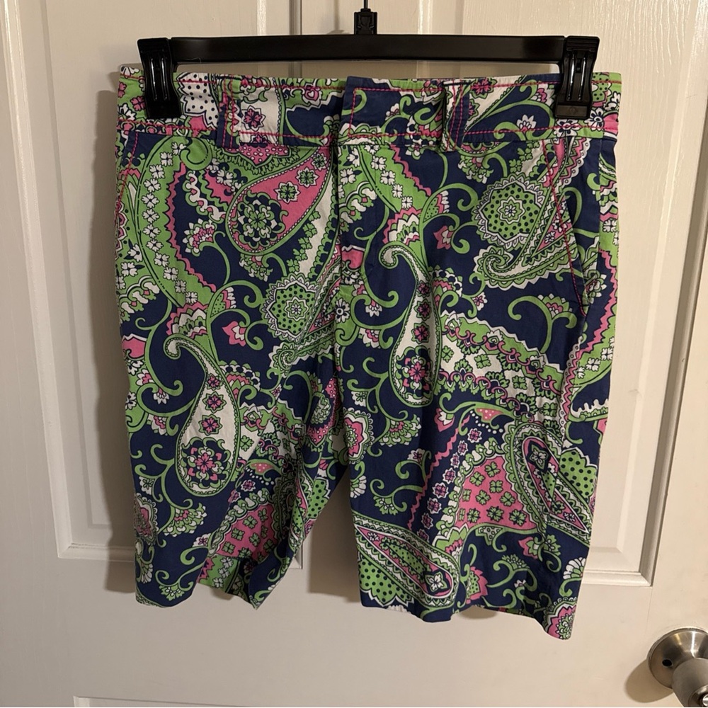 Lilly Pulitzer Navy, Pink & Lime Paisley Stretch Bermuda Shorts